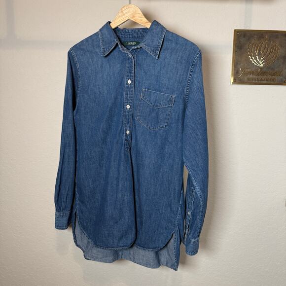 Women's Ralph Lauren Denim Blue Jean Pullover Button Front Tunic Size Medium - Picture 1 of 9